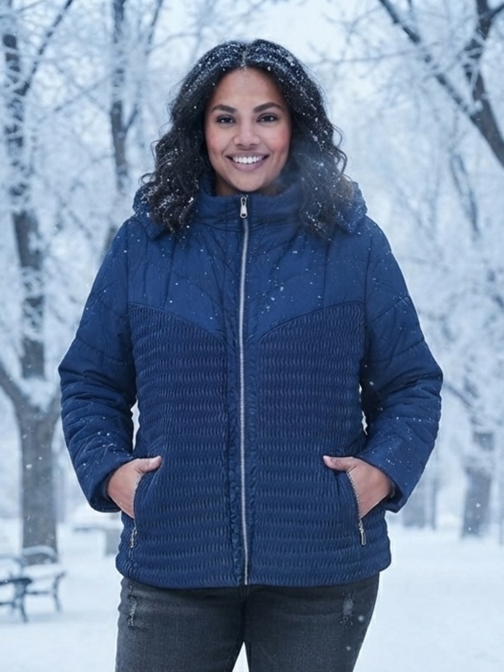 YMI Blue Winter Coat Jacket Removable Hood